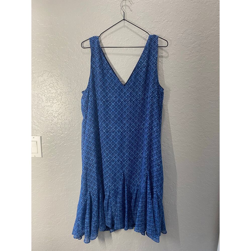Lauren Ralph Lauren Geo Print Indigo Sky V-neck Dress sz 14 boho coastal - Picture 7 of 7